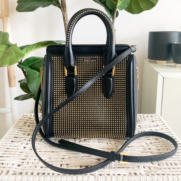 Alexander McQueen Handbags - Alexander McQueen Leather Mini Heroine Black Gold Studded Tote